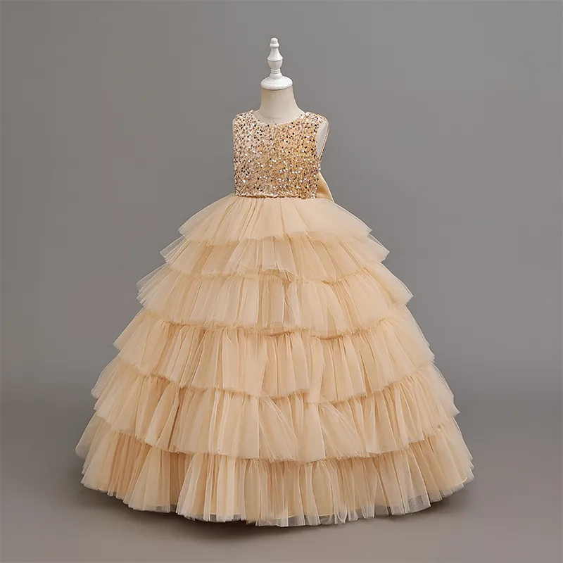 Robe de cérémonie fille en stock, nouveauté tendance, style européen et américain, robe à étages élégante, haut de gamme pour enfants,